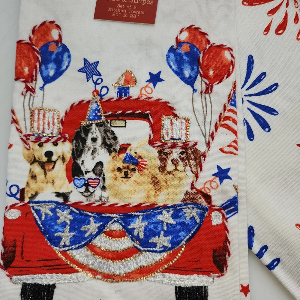 Stars And Stripes Farmhouse Kitchen Towel Set of‎ 2 Patriotic Day Design